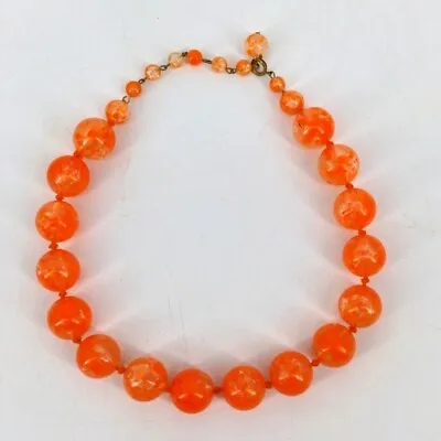 Vintage Chunky Bead Necklace Clear And Orange Mixed Beads 20  Total Length • $49.95