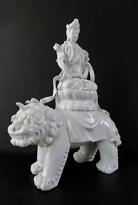$399 • Buy Quan Yin Riding Foo Dog White Blanc De Chine Porcelain Sculpture 16 