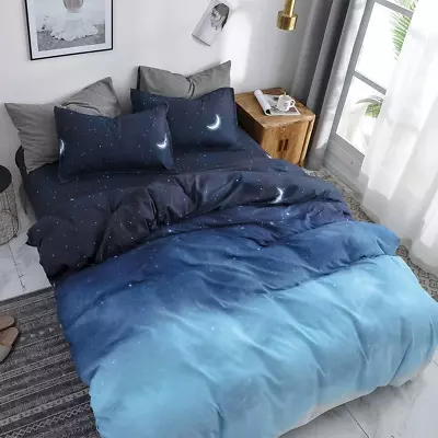 Blue Duvet Cover Twin Size Star Moon Printed Aesthetic Duvet Cover Set • $42.15