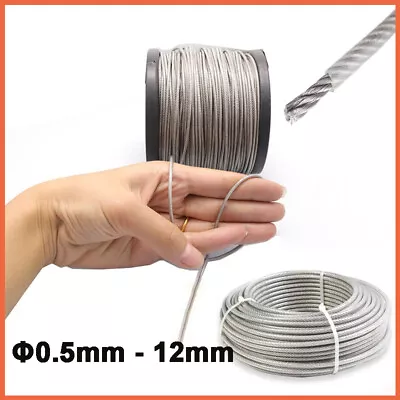 £1.62 • Buy 304 Stainless Steel Wire Rope Cable Φ0.5mm-12mm Rigging PVC Coated Clear / Black
