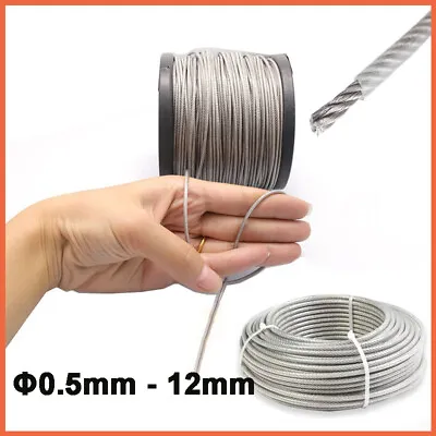 304 Stainless Steel Wire Rope Cable Φ0.5mm-12mm Rigging PVC Coated Clear / Black • £53.58