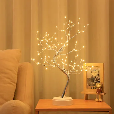 108 LED Night Light Tree Table Desk Lamp Silver Branch Battery USB Party Decor • $24.99