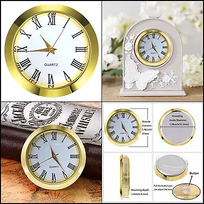 Mini Clock Insert 1-1/2 Inch (35 Mm) Round Quartz Movement Miniature Clock White • $15.25