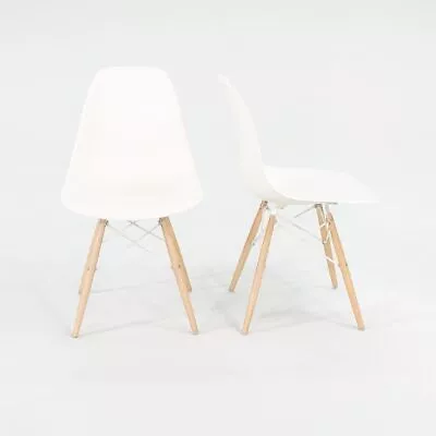 2018 Eames Plastic DSW Shell Dining Chairs In White W/ Dowel Bases 5x Available • £361.58