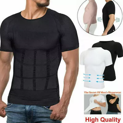 Compression Posture Corrector T-shirt Men Body Slimming Vest Tummy Shaper Slim • £7.99