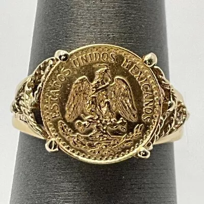 10k Yellow Gold 1945 Dos Pesos Mexican Gold Coin Ring Sz 7.5 (8PO-2594) • $495