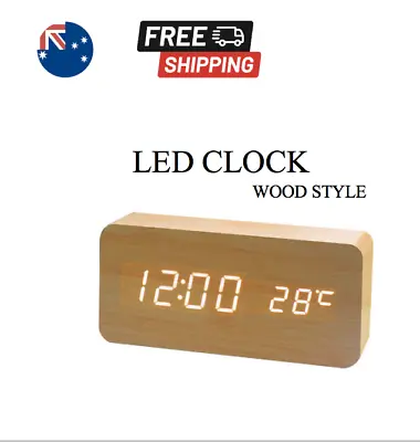 $19.90 • Buy Wooden LED Digital Alarm Clock Temperature Voice Control Home Office Decoration