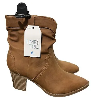 Time And Tru Women’s Brown Suede Block Heel Pull On Western Slouch Boots Size 6 • £20.89