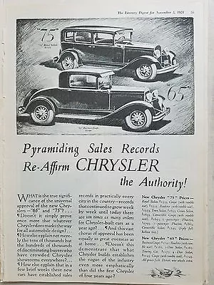 1928 Chrysler 75 Royal Sedan 65 Business Coupe Car The Authority Ad • $5.99