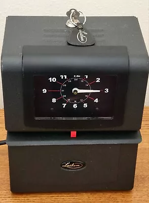 Lathem Time Clock Recorder W/Key Model 4001 Auto Punch Gray Metal Vntg Working • $125