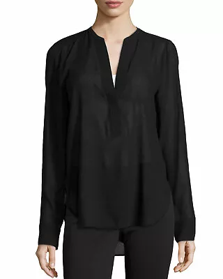 Vince Half-Placket Long-Sleeve Blouse Black Size XS • $79.99