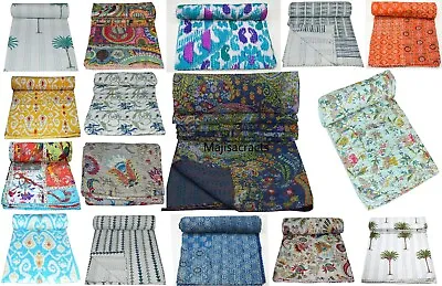 Indian Kantha Quilt Bedspread Bedding Throw Handmade Cotton Multi Pattern Print • £39.99