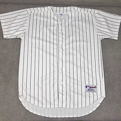 VTG Russell Athletic Jersey Mens Size 46 White Black Striped MLB Authentic USA • $22.99