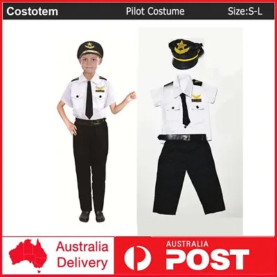 Kids Boys Aviator Pilot Flight Aircraft Captain Uniform Party Cosplay Costume • $34.99