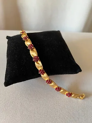 Vintage  Trifari  Gold Tone & Red Rhinestone Ribbon Bracelet Signed • $150