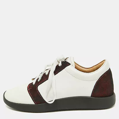 Giuseppe Zanotti White/Burgundy Leather And Laminated Suede Low Top Sneakers • $166.95