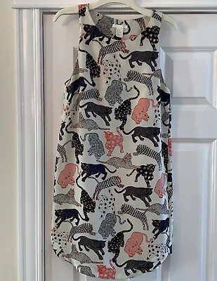 H&M Sleeveless Dress Ivory Big Cats Womens Size 4 Novelty Print Leopard Cheetah • $22.99