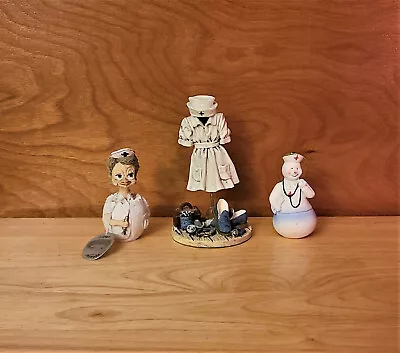 NURSES!  Vintage Enesco Eggbert  Nurse Duck Pills Figurine Plus 2 Nurse Figures • £9.64