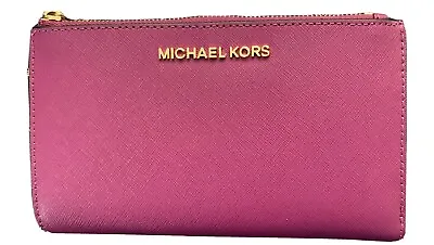 Michael Kors MK Jet Set Travel Double Zip Phone Wristlet Wallet NWT Pomegranate • $99