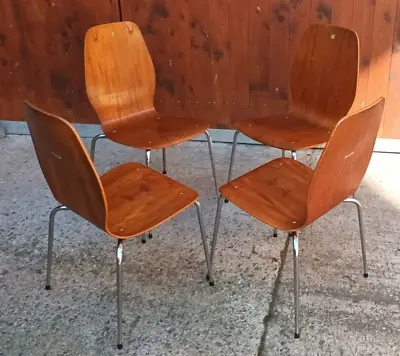 4x Teak Stacking Vintage Dining Room Chair Danish A.Grasaasen 60er • $386.09
