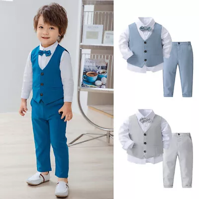 Boys Suits 4 Piece Waistcoat Suit Wedding Page Boy Baby Formal Party 3 Colours • £23.89