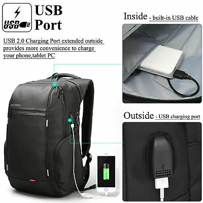 15.6/17.3  Kingson Laptop Backpack USB Port Waterproof Nylon Outdoor Travel Bag • $59.85