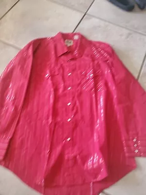 Vintage Red Silver ELY CATTLEMAN XL PEARL SNAP Western LS Men’s 17 1/2 1370 • $19.99