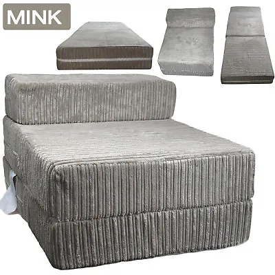 £45.99 • Buy Mink Jumbo Cord Single Chair Sofa Z Bed Seat Foam Fold Out Futon Guest
