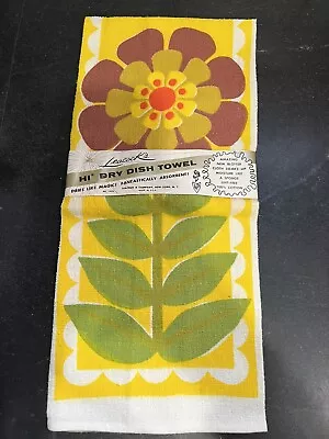 Vintage Bright Retro 1960's New Flower LEACOCK Dish Towel Orange Yellow Green! • $24.50