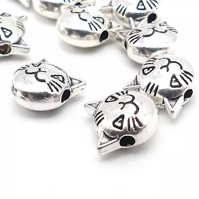 10 Cat Metal Spacer Bead Tibetan Kitten Spacer Beads Jewellery Making Cat Charms • £3.20