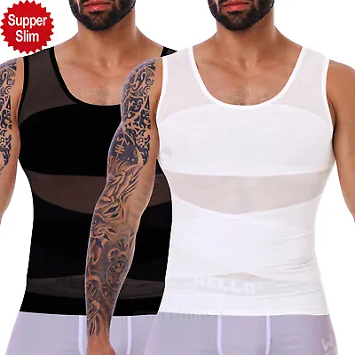 Mens Slimming Body Shaper Belly Chest Compression Vest Girdle Shirt Tank Top • $18.79