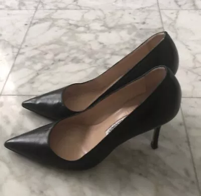 Manolo Blahnik BB Black Leather Stiletto Pumps Shoes Heels Size EU 36.5 US 6.5 • $89.99