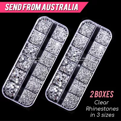 2 Boxes Clear Rhinestone 1.5mm 2mm 3mm Transparent Flatback Nail Art Gems 3151x2 • $12.50