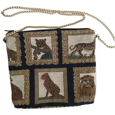 Vintage Doodle Bags Tapestry Purse Leopard Cheetah Lion Portraits Zip Close • $34.95