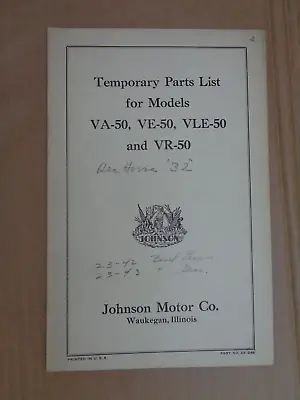 Vintage 1927-1929 Johnson Outboard Boat Motor Parts Catalog Model A-35 To A-45 • $8.99