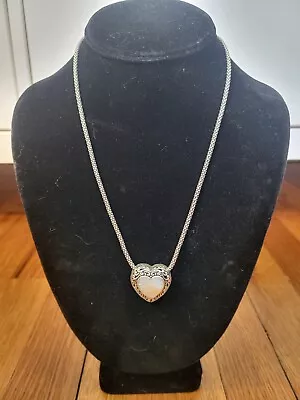 Sterling Silver 925 Mother Of Pearl Marcasite Heart Pendant Necklace 20  • $40