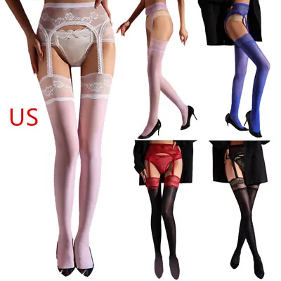 Women Sheer Mesh Stockings Lace Floral Garter Belt Underwear Tights Pantyhose US • $6.29