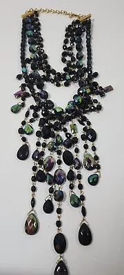 $100 • Buy Elegant JOAN RIVERS Black Aurora Borealis Waterfall Cascade Necklace Vintage