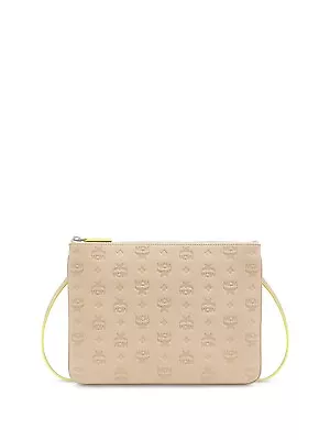 MCM Women's Beige Logo Leather Single Strap Crossbody Handbag Purse • $152.99