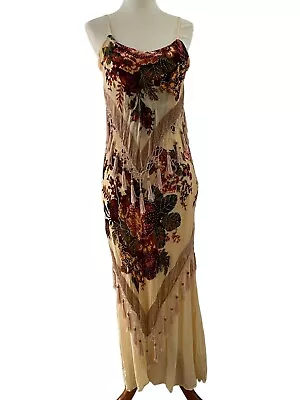 Vintage Romantic Beaded Fringe Floral Formal Elegant Asymmetrical Maxi Dress • $199