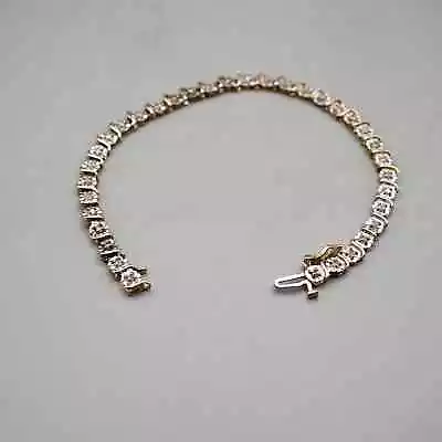 Vintage 10K Yellow Gold Diamond Tennis Bracelet - Illusion Setting • $360