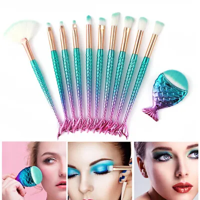 NEW Makeup Brushes Tools11Pcs Mermaid 3D Fish Tails Eyebrows Face Kabuki Brushes • £4.79