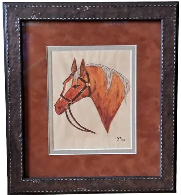 Horse Portrait Original Watercolor Painting Framed VTG 1952 Equestrian Wall Art • $38.68