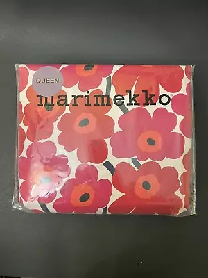 Marimekko Queen Sheet Set Mini Unikko Red Floral 100% Cotton Pakistan NWT • $99.99