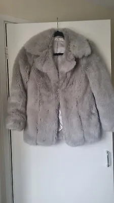 Miss Selfridge Light Grey Faux Fur Coat - Petite Size 8 • £10