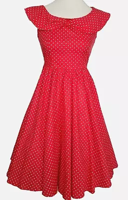 Lindy Bop Dress Vintage 40s 50s Fit Flare Tea Style Red & White Polka Dot UK 10 • £17