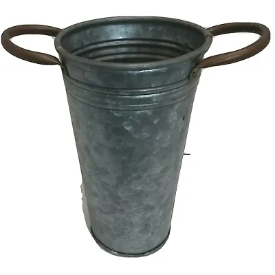 Vintage Galvanized Flower Bucket With Brass Handles 8  Tall Vase Made In India • $18