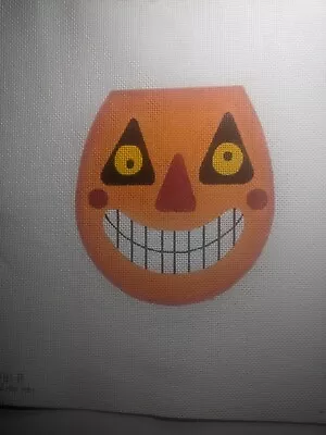 Needlepoint Hand Painted Canvas - Halloween Pumpkin Face Melissa Shirley? • $38