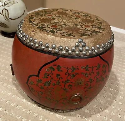 $699.99 • Buy Vtg Chinese Leather And Lacquer Decorated Double Sided Drum