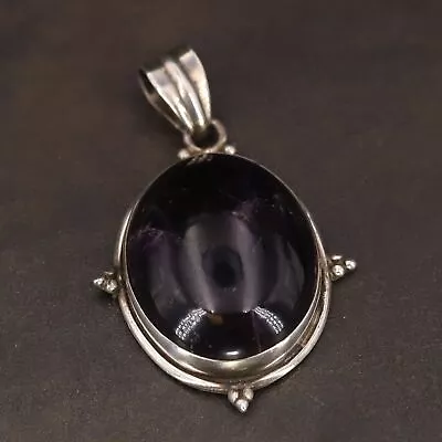 VTG Sterling Silver - INDIA Amethyst Cabochon Necklace Pendant - 14.5g • $2.99